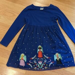 Blue Kids Dress with Embroidered Angels